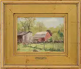 Bernard Corey, Red Barn, Oil on Masonite