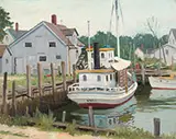 Junius Allen, Waterfront Greenport, Oil on board