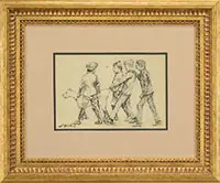 Four Boys Walking a Dog by William James Glackens, Ink on paper, sold Aug 2017