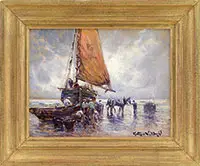 Arthur V Diehl, Unloading the Boat, Oil on board