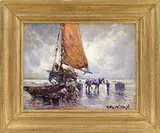 Arthur V Diehl, Unloading the Boat, Oil on board
