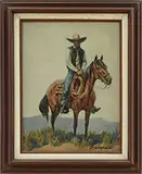 Olaf Wieghorst, New Mexico Rancher, Oil on canvasboard