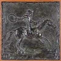 Cowboy Jack by Harry Jackson, Bronze plaque Mounted to a square wood frame, sold Aug 2017