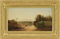 Aaron D. Shattuck, Panoramic Landscape with Cows by a River, Oil on canvas