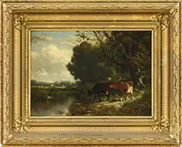 Cows by a Stream by William Hart, Oil on canvas, sold Aug 2017