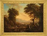 Victor de Grailly, Paysage Montagneux a La Riviere Avec Une Bergere Et Son Troupeau, Oil on canvas