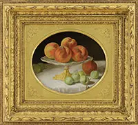 John F. Francis, Still-Life with Peaches and Green Plums, Oil on cradled panel