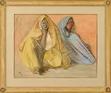 Francisco Zúñiga, Two Women Huddled Under Blue & Yellow Shawls