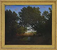 Narcisse-Virgil Diaz de La Pena, Figure Beside Woodland Pool Looking Across to Pasture, Oil on canvas