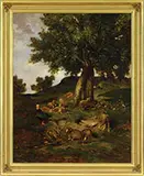 Charles Jacque, Shepherdess Resting Beneath a Tree, Oil on canvas