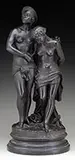 Edmund Louis Auguste Leveque, Deax Esclaves, Bronze Mounted to a ribbed oval black marble base