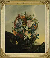Adelheid Dietrich, Still Life of a Basket of Flowers in a Landscape, Oil on canvas