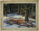 Earle A. Titus, Dappled Sunlight in Snowy Woodland, Oil on board