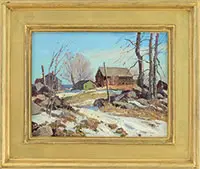 Stone Wall by Bernard Corey, Oil on Masonite, sold Aug 2017