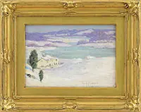 Harry L. Hoffman, Winter Landscape with River, Connecticut, Oil on canvas board