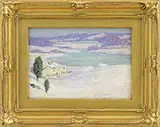 Harry L. Hoffman, Winter Landscape with River, Connecticut, Oil on canvas board