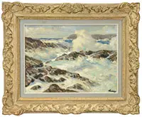 Waves Crashing Into Tidal Pools by Frederick Judd Waugh, Oil on canvasboard, sold Aug 2017