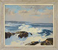 Harry Russell Ballinger, Waves Along a Rocky Coastline, Oil on canvas