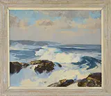 Harry Russell Ballinger, Waves Along a Rocky Coastline, Oil on canvas