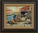 Walter Farndon, Dawn at the Docks, Oil on board
