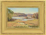 Bernard Corey, Gloucester Inlet with Fishing Shack, Oil on board