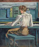 Alzira Boehm Peirce, Seven Works: 1) Untitled, Woman Reading, 2) Untitled, Children Reading, 3) “Anna on the Beach”, 4) Untitled, Two Ladies, 5) “Rehearsal in Pamona”, 6) “Fisherwoman”, 7) “The Map Makers, 1-4, 6) Oil on canvas. 5 & 7) Oil on board. All unframed. 1)
