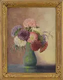 Max Theodore Streckenbach, Still-Life with Multi-Colored Zinnias in a Green Vase, Oil on board