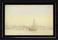 China Trade, Chinese Junk in Canton Harbor, Watercolor on paper