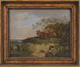 William Tasker, Fox and Rabbits in a Landscape, Oil on beveled panel