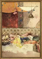 Antonio Rivas, Interior Orientalist Scene, Watercolor