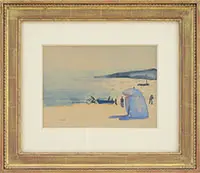 Edmond Amadee Heuze, La Plage, Watercolor