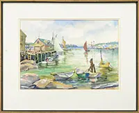 Alva Glidden, New England Harbor Scene, Watercolor