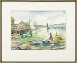 Alva Glidden, New England Harbor Scene, Watercolor