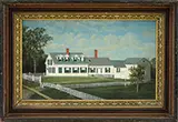Unsigned, Portrait of Dr Richardson’s House in North Bridgton, Maine, Oil on canvas portrait of a white connected New England
