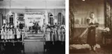 James VanDerZee, Portrait of a Harlem Preacher, 'Daddy Grace' and Congregation, 1938; Untitled (Young black woman with studio background), 1931, Two gelatin silver prints