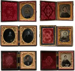 Anonymous, Selected Images, 19th century, Thirteen daguerreotypes, five tintypes and three ambrotypes, seventeen in cases