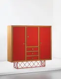 Jean Royere, Wardrobe, from Villa Matapao, Croissy sur Seine, circa 1947, Oak-veneered wood, oak, fabric, painted tubular metal
