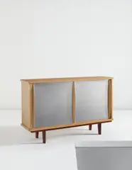 Sideboard, model no. 152 by Jean Prouvé, 1950s, Oak, oak-veneered wood, painted steel, aluminum, particle board, sold Jun 2014
