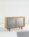 Sideboard, model no. 152 by Jean Prouvé, 1950s, Oak, oak-veneered wood, painted steel, aluminum, particle board, sold Jun 2014