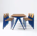 "Compas" cafeteria table, model no. 512, from the Electricité de France, Marcoule by Jean Prouvé, circa 1953, Painted metal, oak, oak-veneered wood, laminate, offered Jun 2014