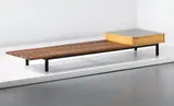 Bench with side table and drawer, from the Cité Cansado, Mauritania by Charlotte Perriand, circa 1958, Painted metal, mahogany, plastic-laminated wood, mahogany-veneered wood, sold Jun 2014