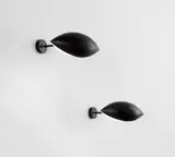 Serge Mouille, Pair of "Œil" wall lights, circa 1956, Painted aluminum, painted tubular steel, brass