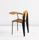 Rare “Semi-metal” chair, model no. 305, with desk by Jean Prouvé, 1950s, Molded plywood, oak, painted metal, sold Jun 2014