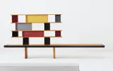 "Tunisie" bookcase, designed for the student rooms of La Maison de la Tunisie, Cité Internationale Universitaire de Paris by Charlotte Perriand, 1952, Oak, pine, mahogany, painted diamond-point aluminum, painted metal, sold Jun 2014