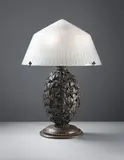 Louis Katona 1850-1933 and Daum, Table lamp, circa 1925, Painted iron, etched glass