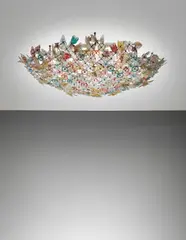 Flavio Poli, Large ceiling light, circa 1954, Colored glass, painted metal
