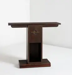 Console by André Sornay, 1920s, Ebonized Oregon pine-veneered wood, mahogany, brass, brass cloutage decoration, sold Jun 2014