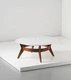 Luisa Parisi and Ico Parisi, Unique low table, from the XXX Fiera Campionaria, Milan, 1946, Incised and painted Carrara marble, walnut