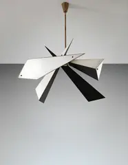 Ceiling light by Angelo Lelii, 1950s, Painted aluminum, painted brass, brass, tubular brass, opaque glass, sold Jun 2014