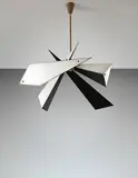 Angelo Lelii, Ceiling light, 1950s, Painted aluminum, painted brass, brass, tubular brass, opaque glass